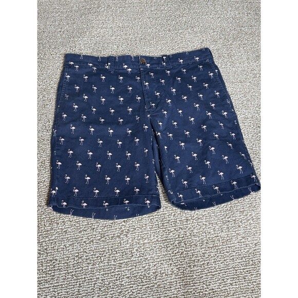 J. Crew Shorts Men's 32 Navy Blue Pink Flamingo All Over Golf Chino Stretch 9" - Picture 1 of 8